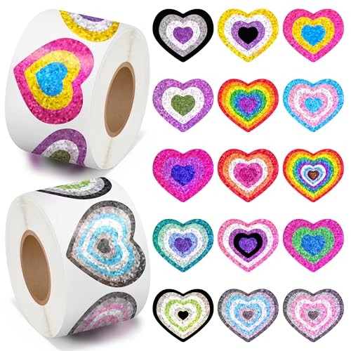 LGBTQ Pride Rainbow Stickers – 1000Pcs LGBTQ Rainbow Heart Laser Rainbow Heart