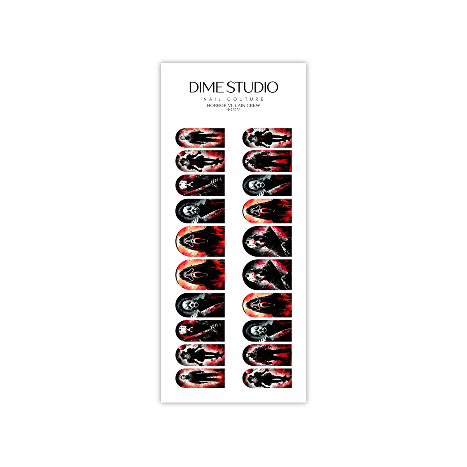 Horror Villain Crew Slasher Halloween Nail Decals Water Transfer Nail Wraps