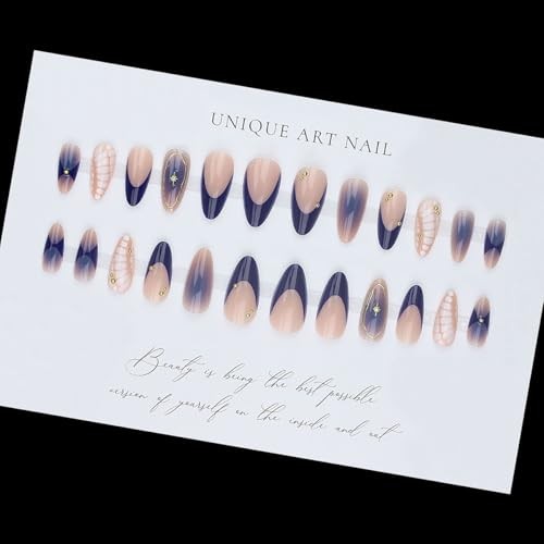 Short Almond Ombre Nails – Blue French Design C04 – Press on Nails