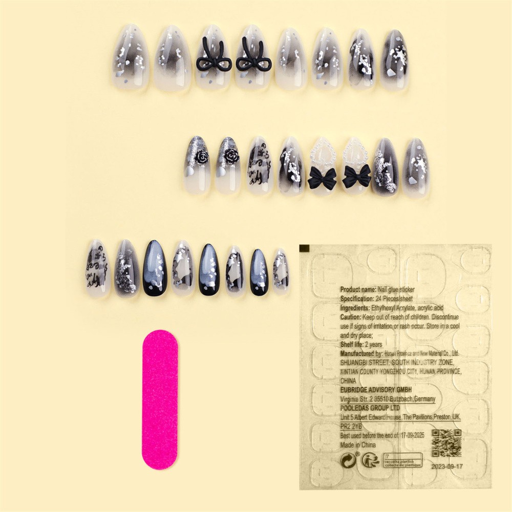 24pcs False Nail for Women Transparent and Black Artificial Nail for Hand Nail