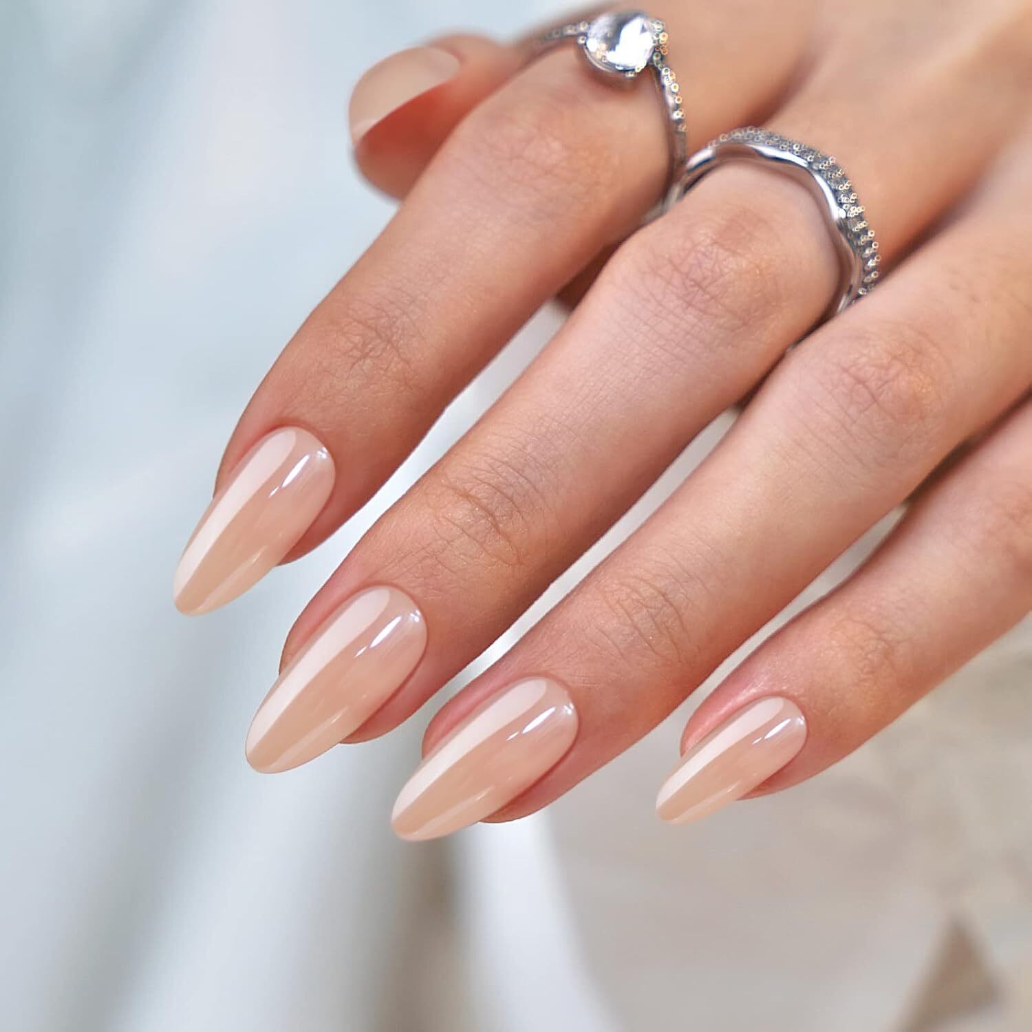 Short Almond White Press On Nails Soft Gel Reusable Glue on Nails 16 Sizes Kit