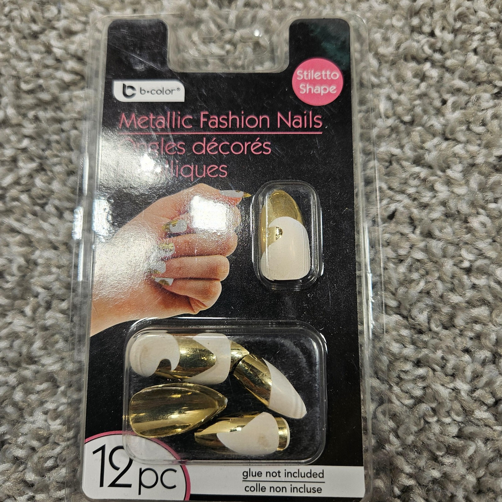 B-Color Metallic Fashion Nails Set 3 Packs Stiletto Shape Glue On 12pc Each New