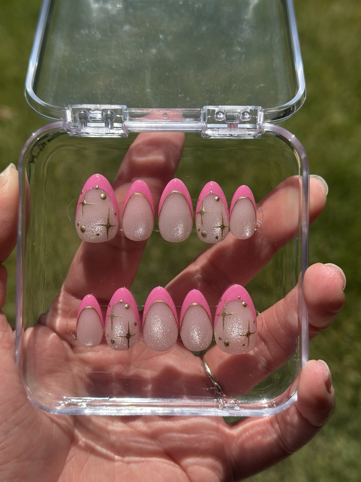 Cat Eye Pink Frenchies Press-On Nails, Glue Included