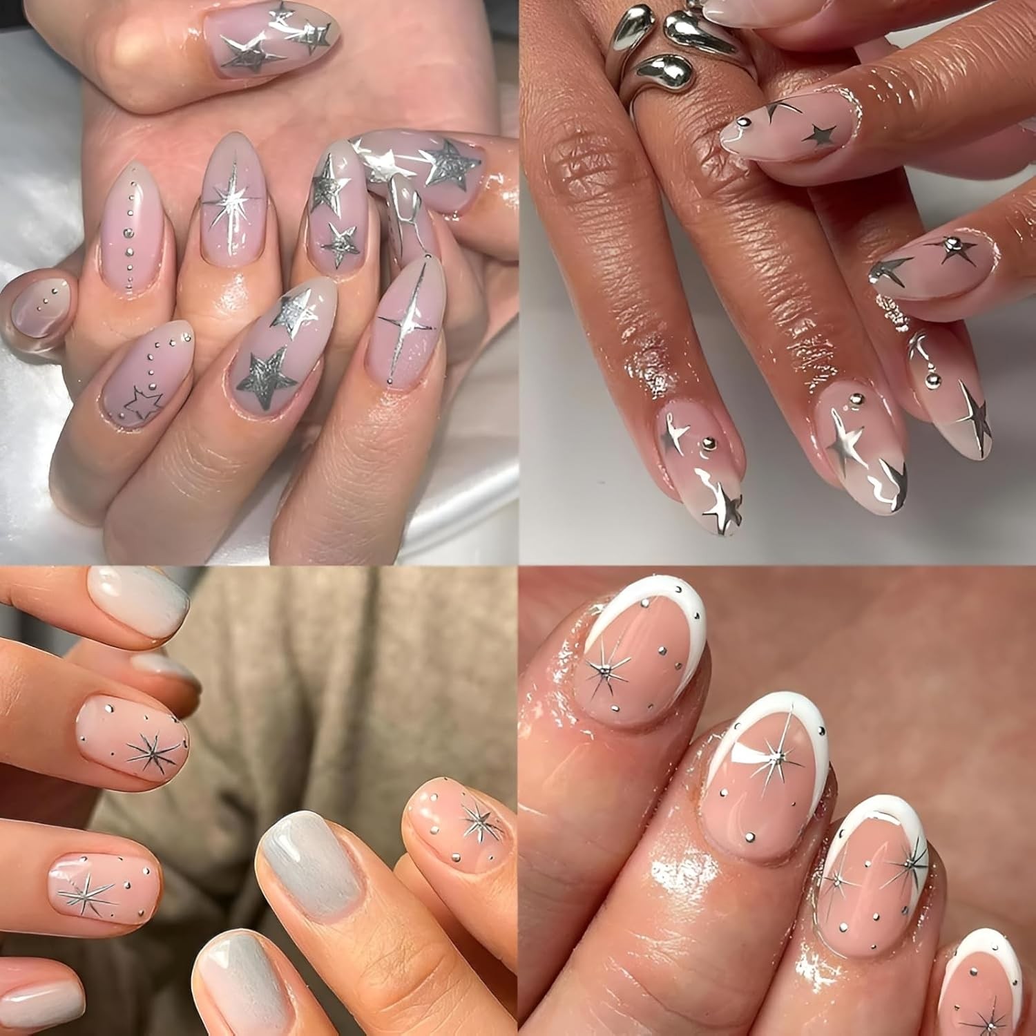 30 Sheets Silver 3D Nail Stickers, Star Moon Heart Decals