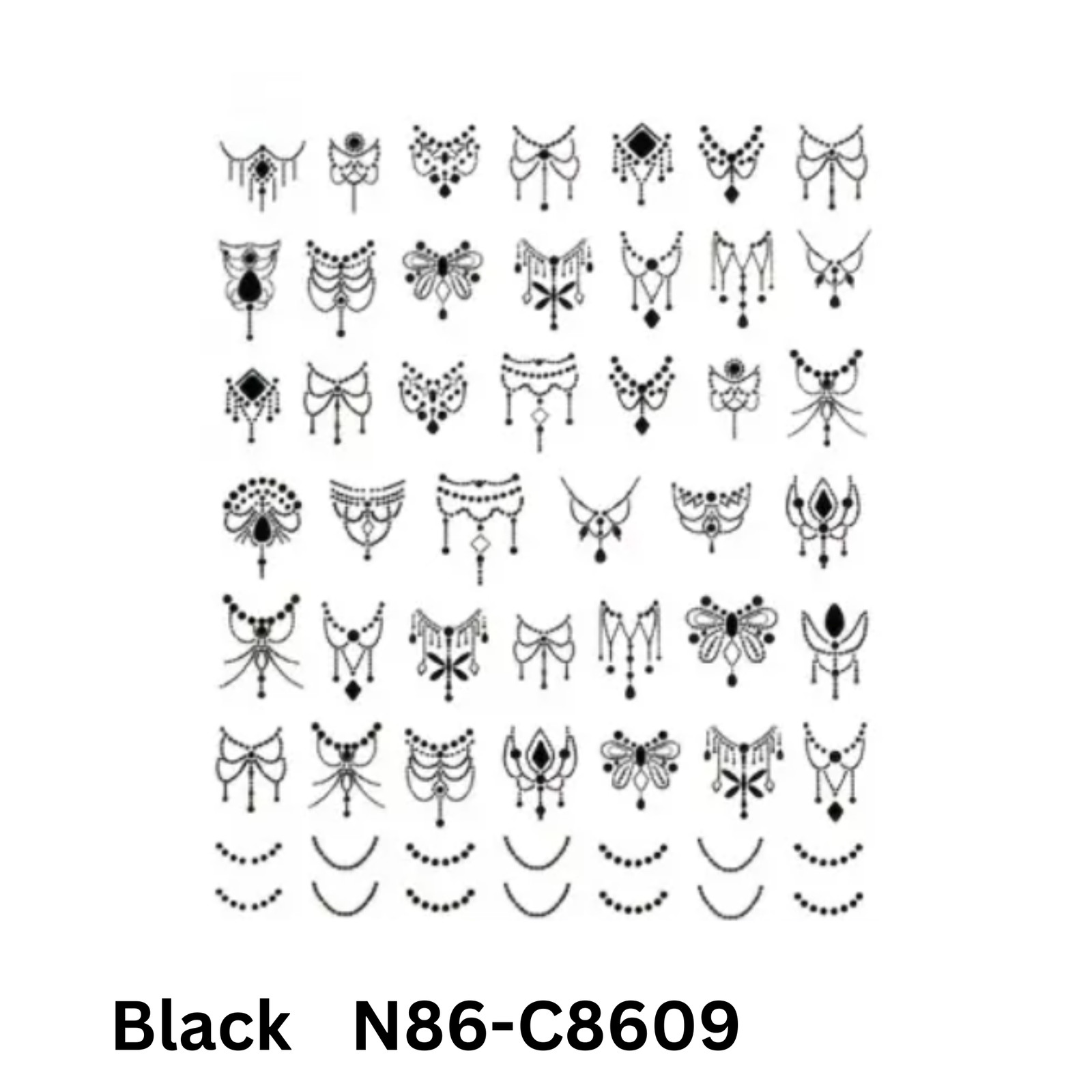 3D Chain Nail Art Stickers – Black, White, Gold, Silver Jewelry Design