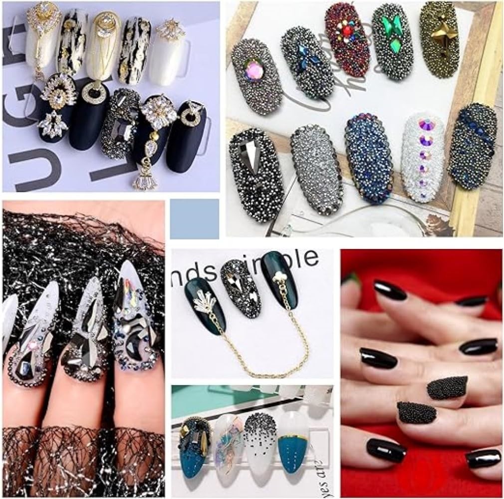 3D Metal Caviar Nail Beads, Black Gold Mini Ball Decorations for Acrylic/Gel …