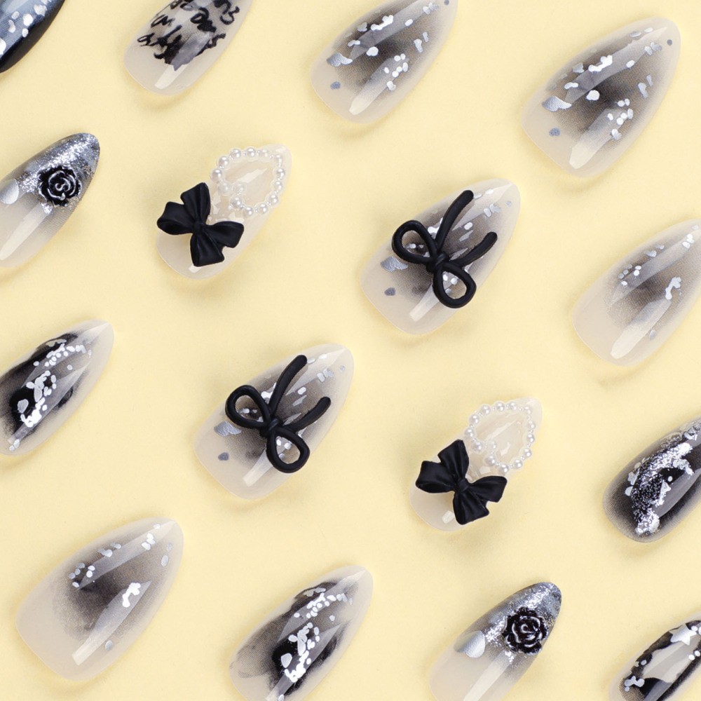 24pcs False Nail for Women Transparent and Black Artificial Nail for Hand Nail