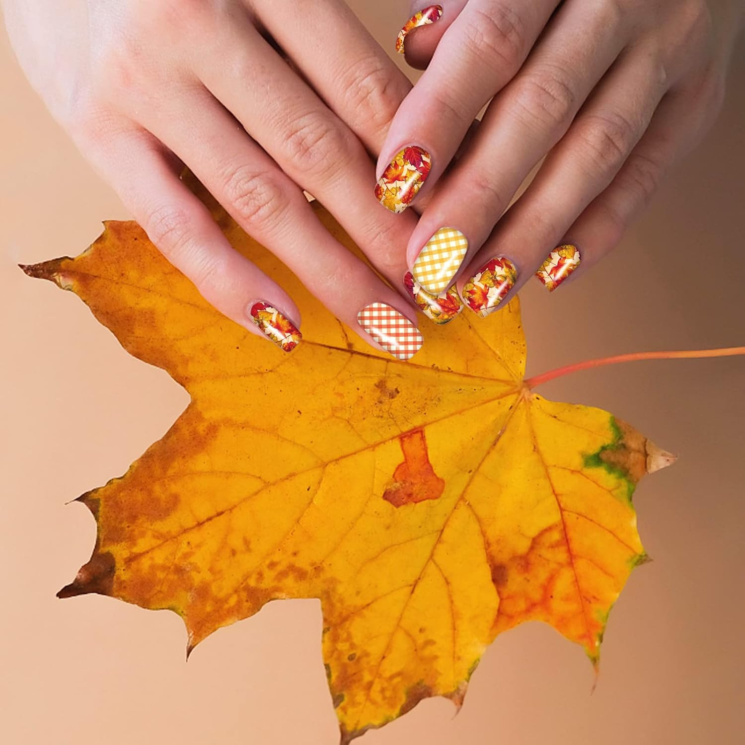 12 Sheets Fall Nail Wraps Stickers DIY Maple Leaf Nail Art + 2 Nail Files