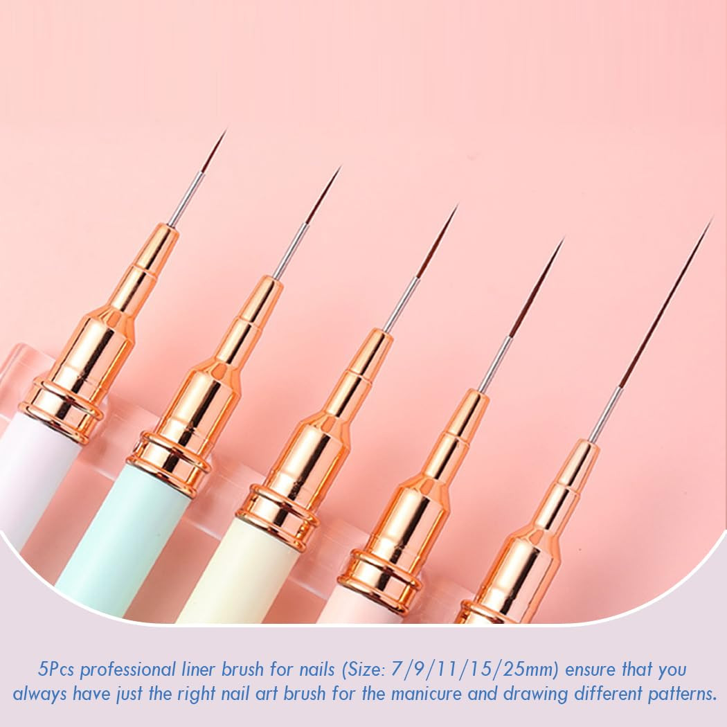 Nail Art Liner Brushes, 5Pcs Gel Polish Painting Art Design Pen Set Striping Bru