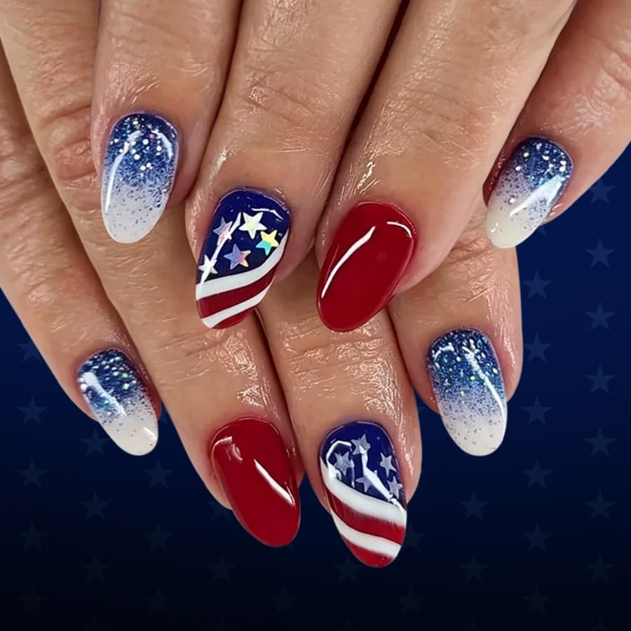 Independence Day Style 4th of July Press on Nails – Short Almond Fake Nails
