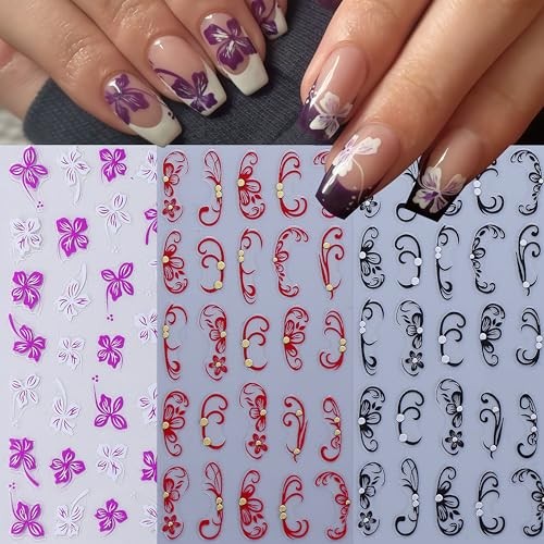 6PCS Flower Nail Art Stickers 3D Self-Adhesive Hawaiian Flowers Nail hibiscus