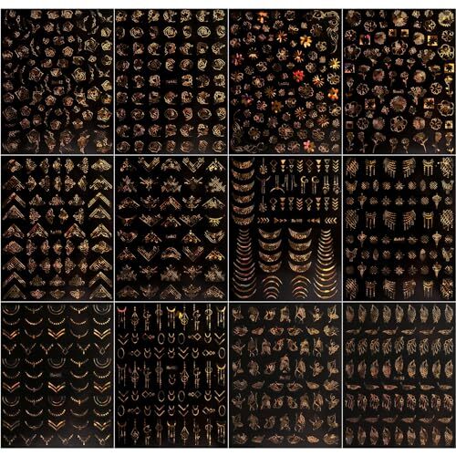 12 Sheets Spring Flower Nail Art Stickers Decals Self-Adhesive Pegatinas Gold