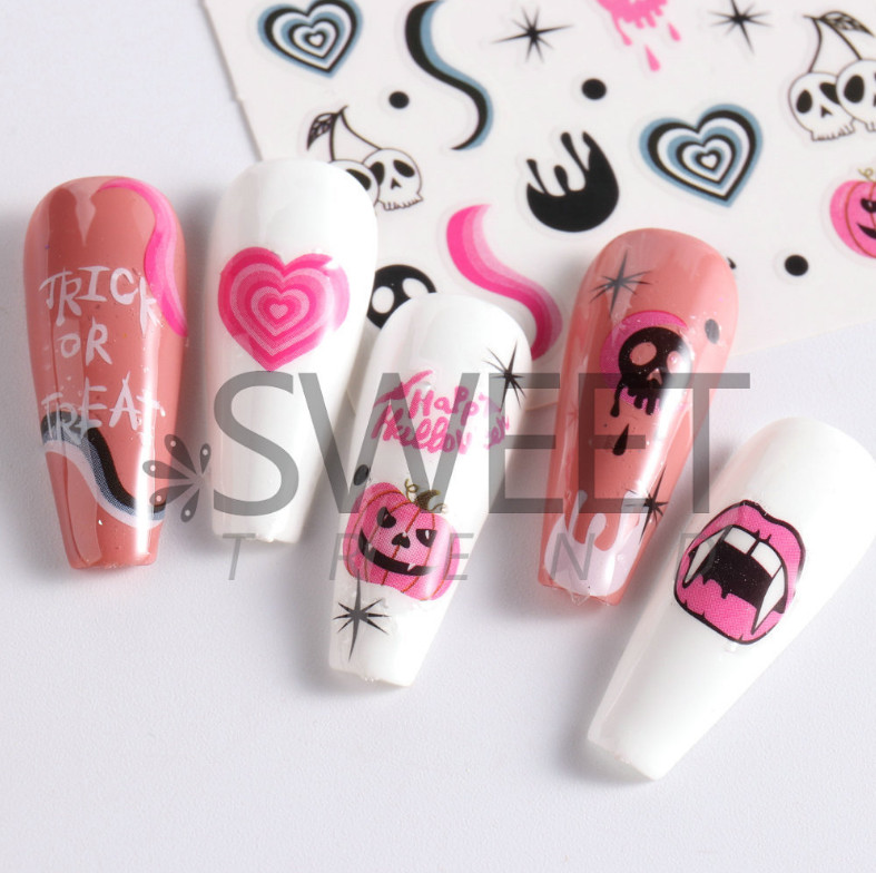 Halloween 3D Nail Stickers Pumpkin Skull UV Gel Nail Art Decoration Decals NS37