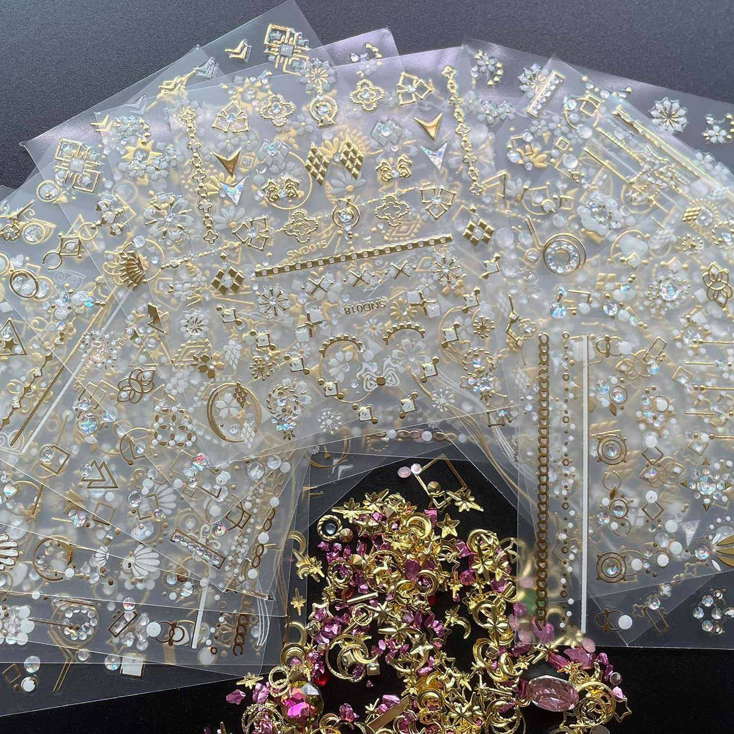 20 Sheet 3D Nail Art Stickers,Gold/Diamond Design Luxury Nail Self-Adhesive New