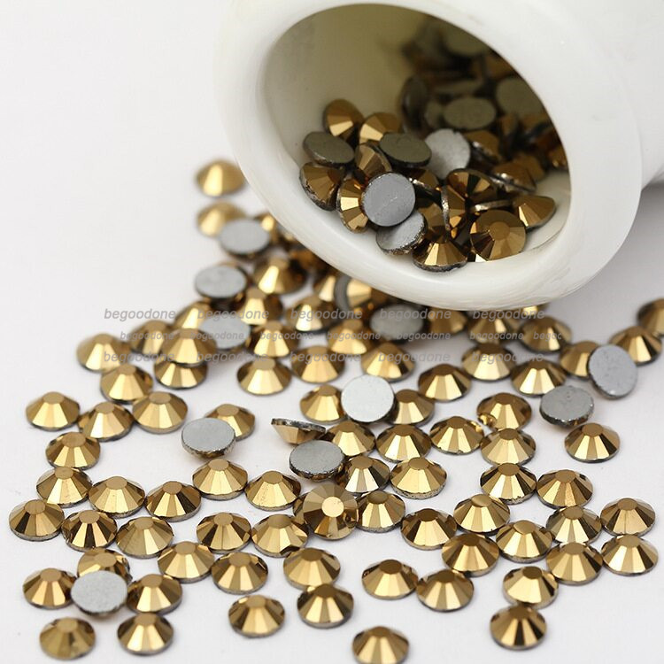1440pcs Flat Back Gold Nail Art Decorations Crystal Glass Rhinestone SS3-SS20