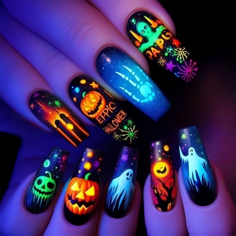 Halloween Themed Press-On nail 24Pcs Pink Spiderweb Design Easy to Use