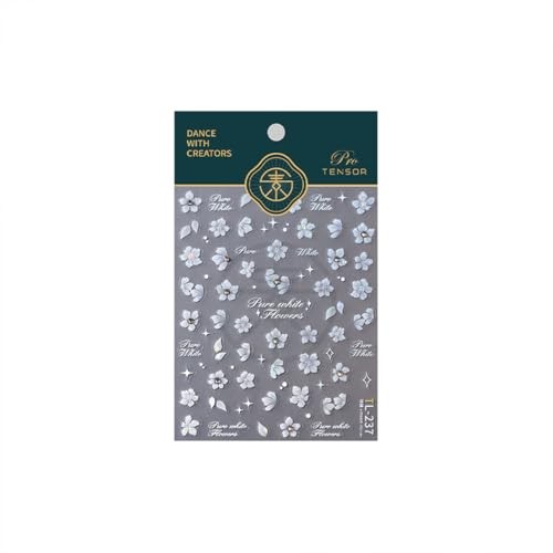 White Flower Nail Art Stickers Decals 5D Embossed Flower Nail Decals Style-6