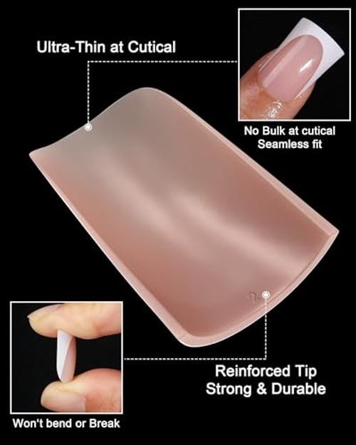16 Sizes Short Duck Nails Press on, 32pcs Deep White French Tip Gel Nude French