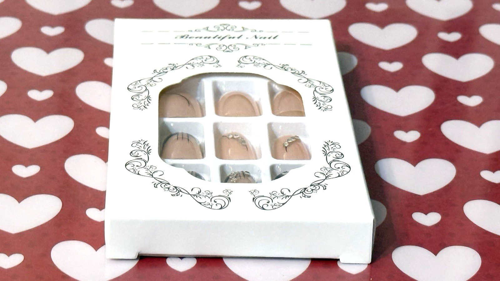 Beautiful Nail NUDE with BLACK & WHITE FRENCH with STONE DETAIL Press On Mani