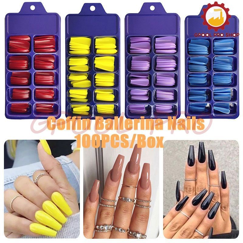 240/100PCS Full Cover Long Coffin Fake Nails Art Manicure False Nail Tips Matte