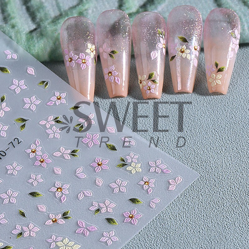 5D Red Pink Flower Camellia Nail Stickers Geometric Floral Butterfly Daisy Decal