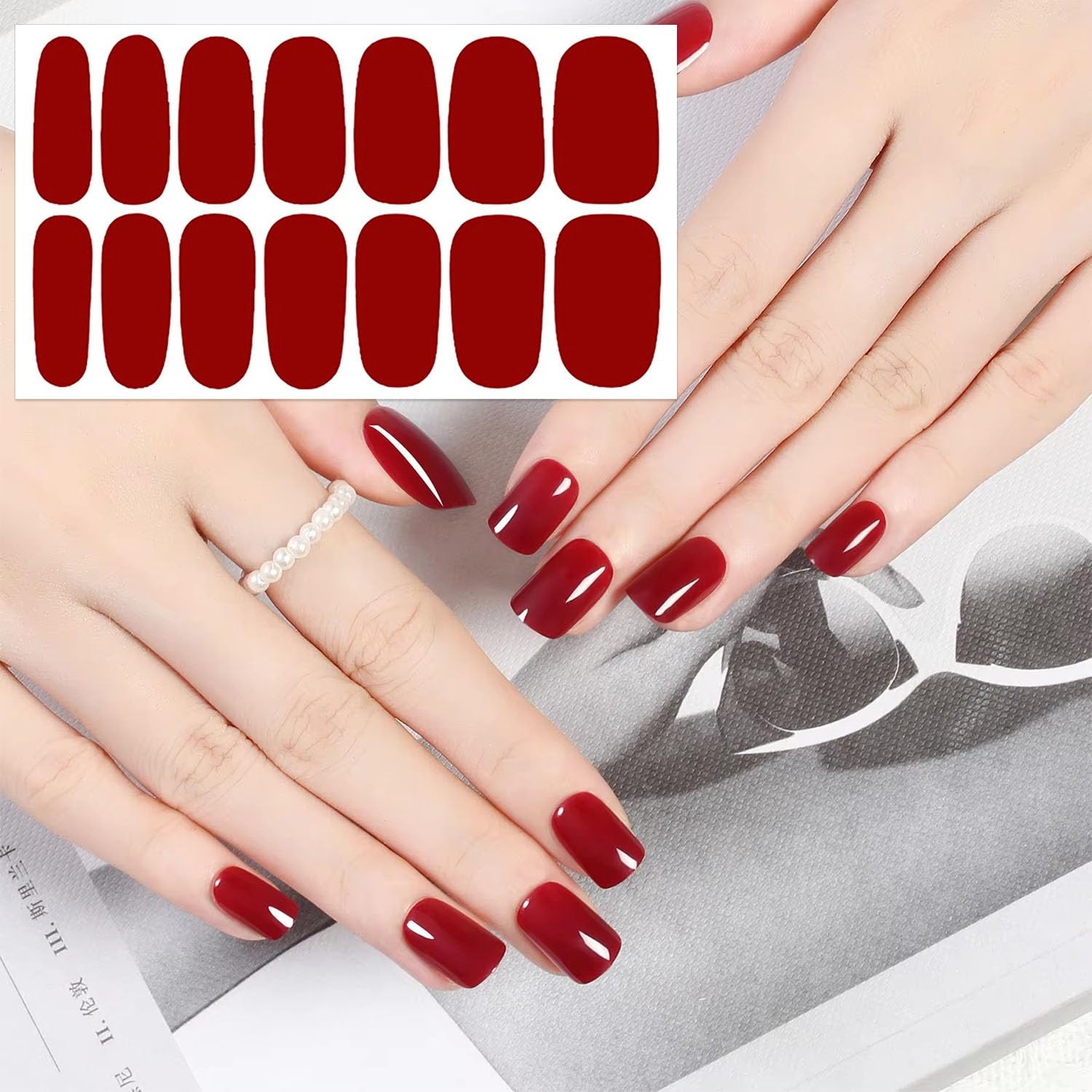 20 Sheets 280 Pcs Red Nail Stickers Full Nail Wraps，Solid Nail Polish Strips …