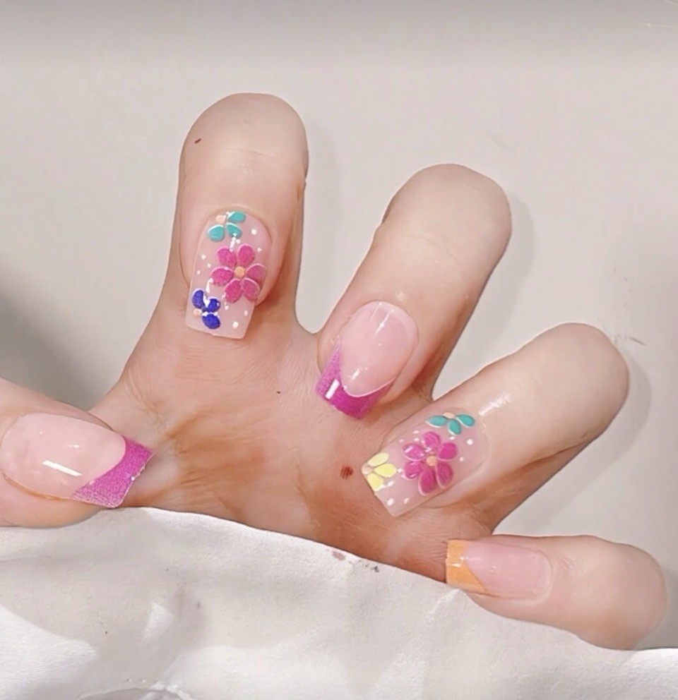 24 Press-On Nail Kit | Neon French Tips In Pink, Yellow, Blue, Orange, Purple