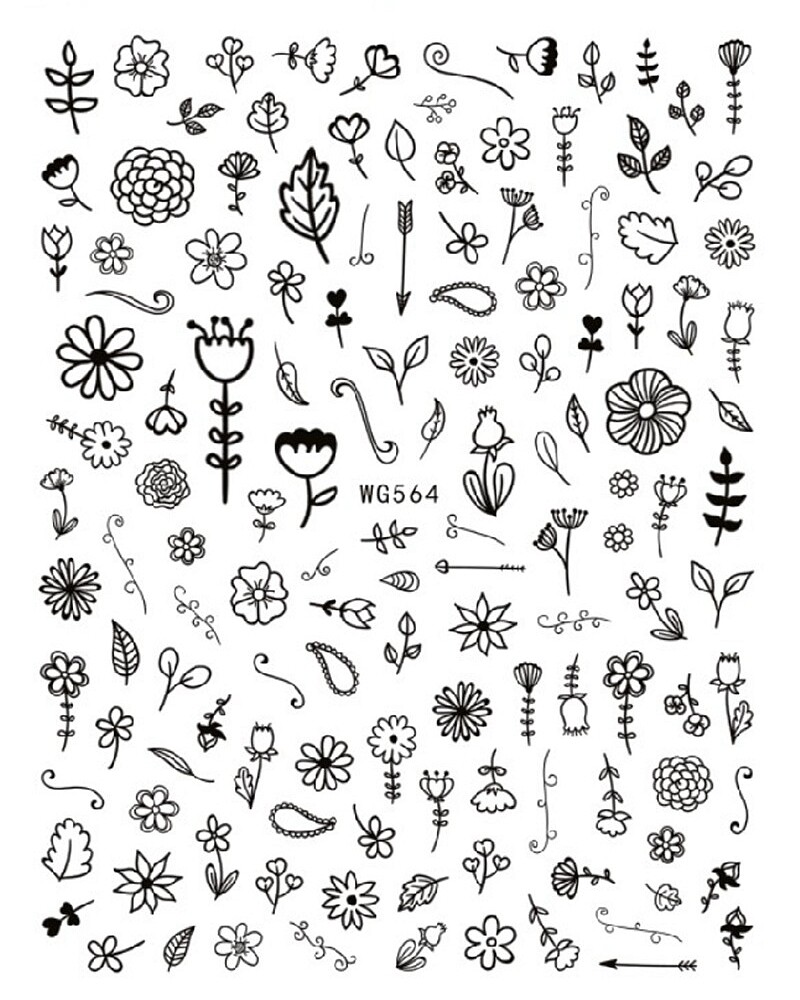 Small Leaf Branch Flower Daisy Nail Sticker Rose Periwinkle Anemony Butterfly