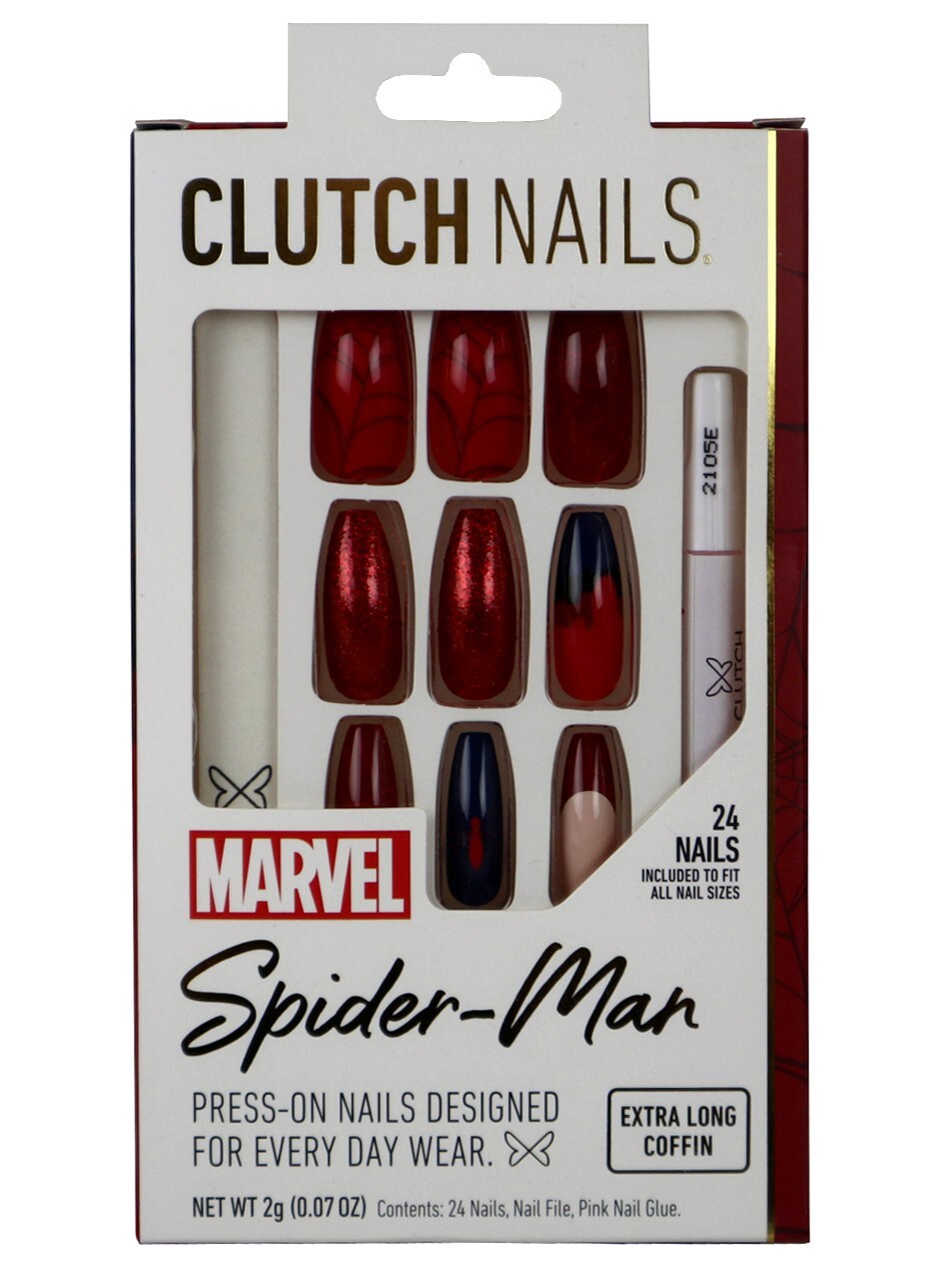 Spider-Man Press-On Clutch Nails 24 Nails Extra Long Coffin Marvel Comics New