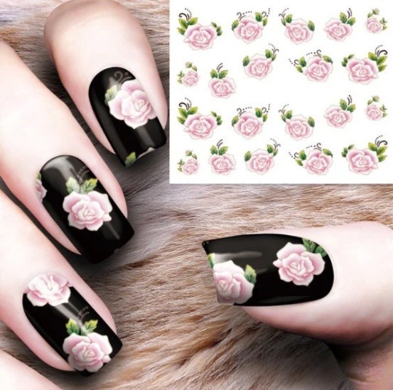 Rose Floral Nail Art Stickers: Water Transfer Decals (Group 1)