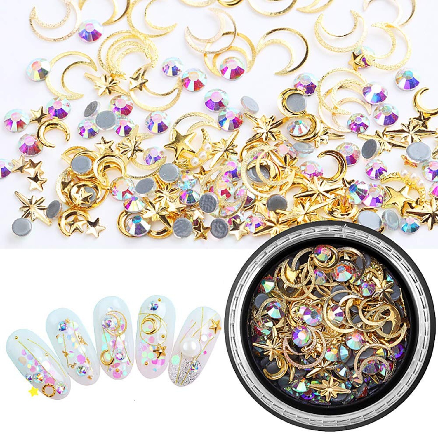 SILPECWEE 6 Boxes 3d Nail Rhinestones And Studs Gold Nail Rivets Set Nail Cry…