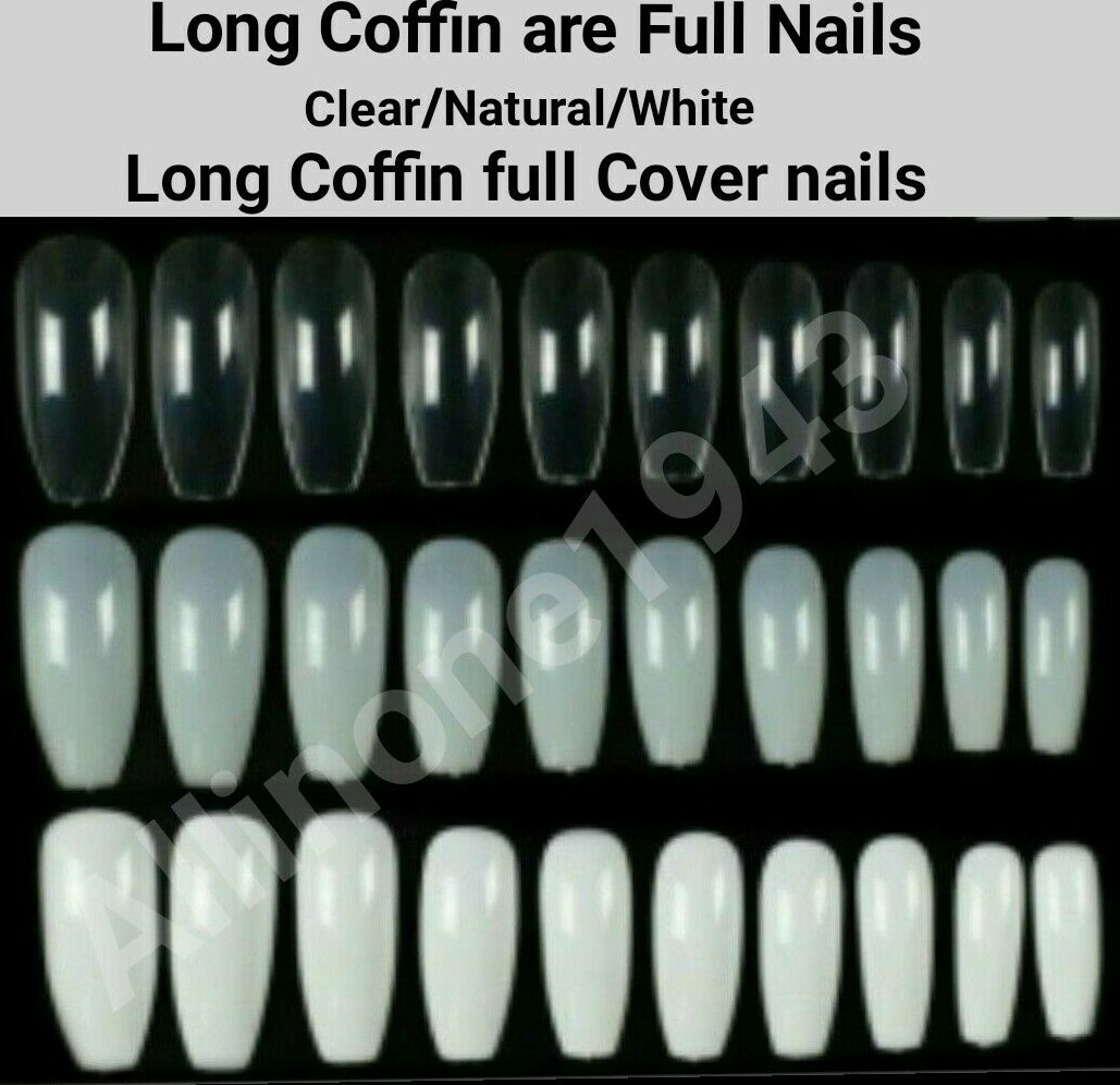 100/600/1200 Pcs Long Coffin Full Cover False Nail Tips Press on Nails – Jargod
