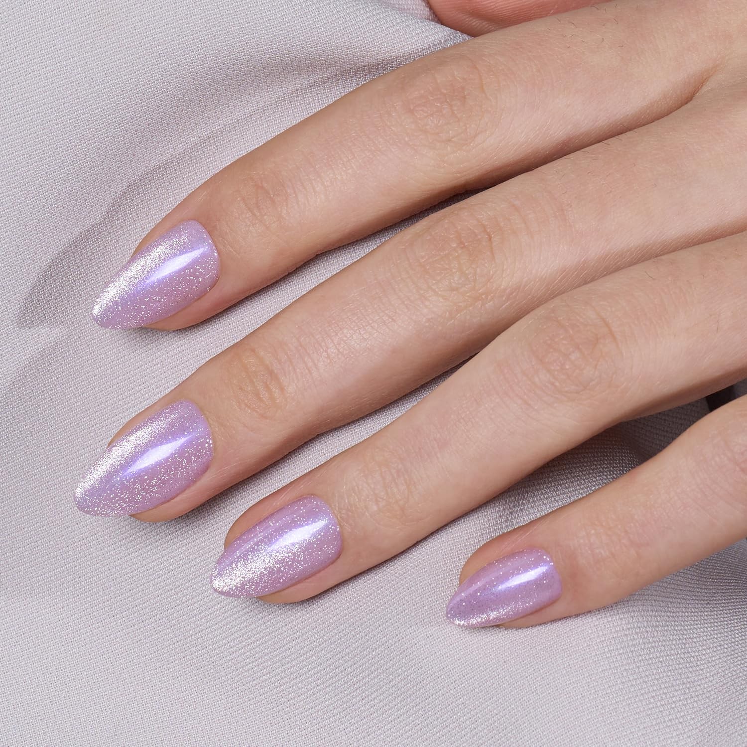 Press on Nails Short Almond – Purple Cat Eye Glitter Nails Kit, Reusable Gel …