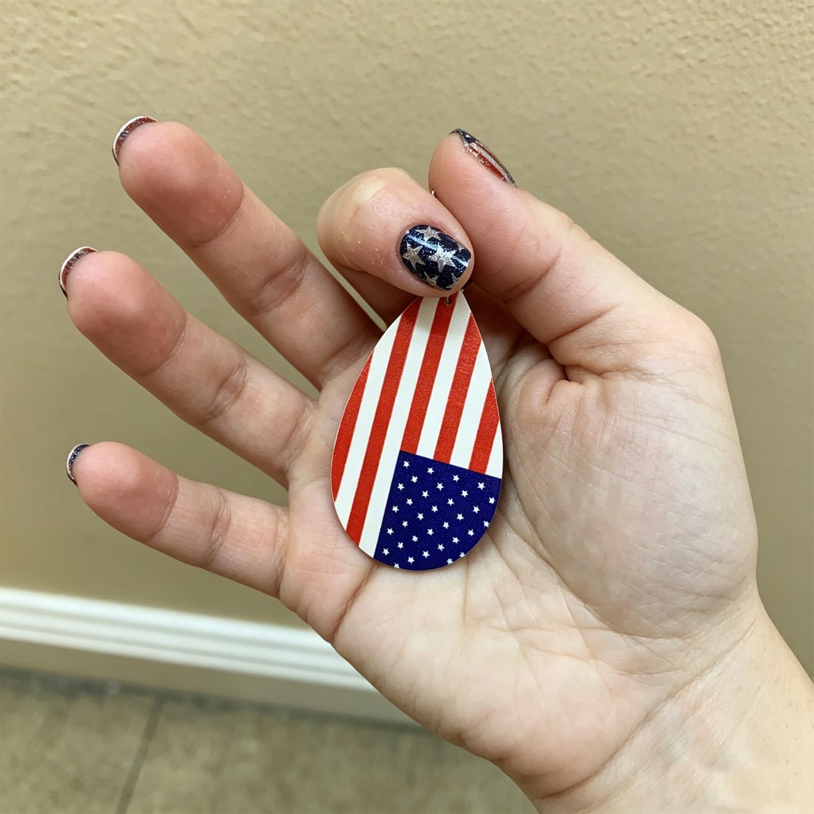 American Flag Fake Nails HZJXRT Short Square Stick on Nail 24 Pcs Independenc…