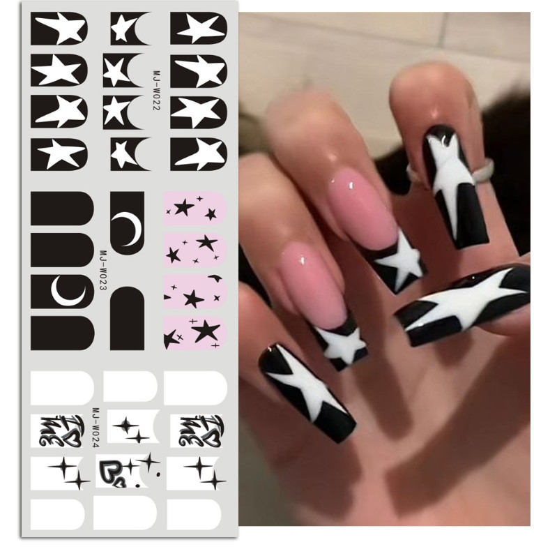 8Sheets Nail Art Water Transfer Stickers Geometric Star French Tips Decals NH19