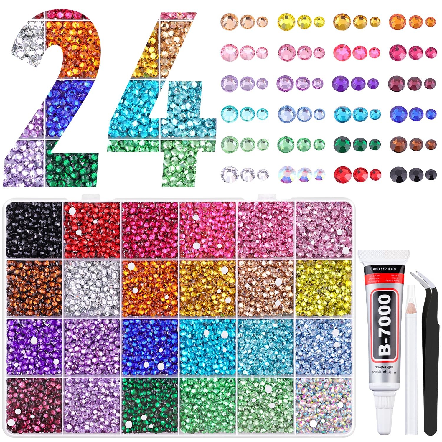 22000Pcs Resin Rhinestones for Bedazzling with Tweezers, Multicolor 2/3/4mm R…