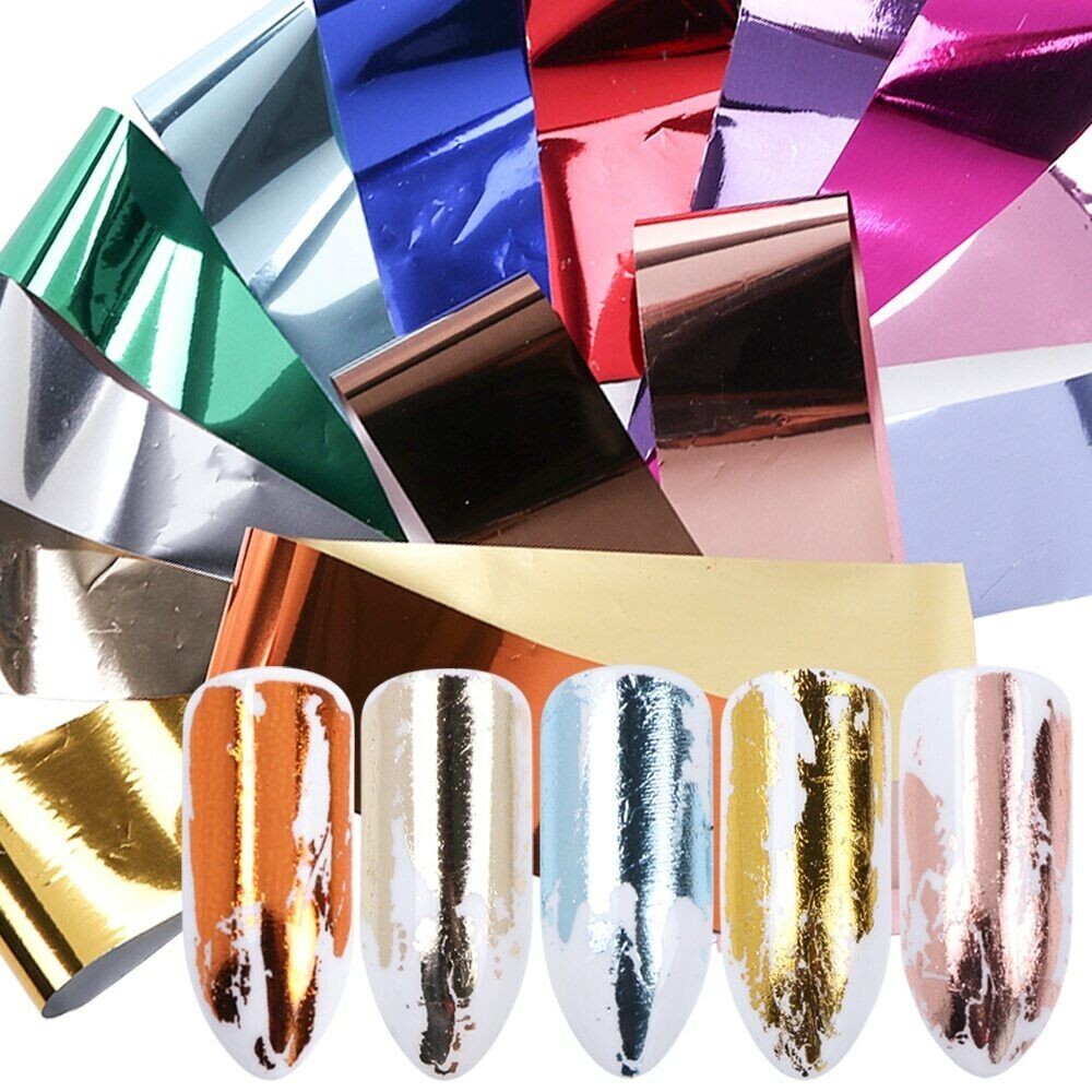 14pcs MIRROR EFFECT Nail Art Foil Stickers Starry Sky Wrap Adhesive Tip Decal SK