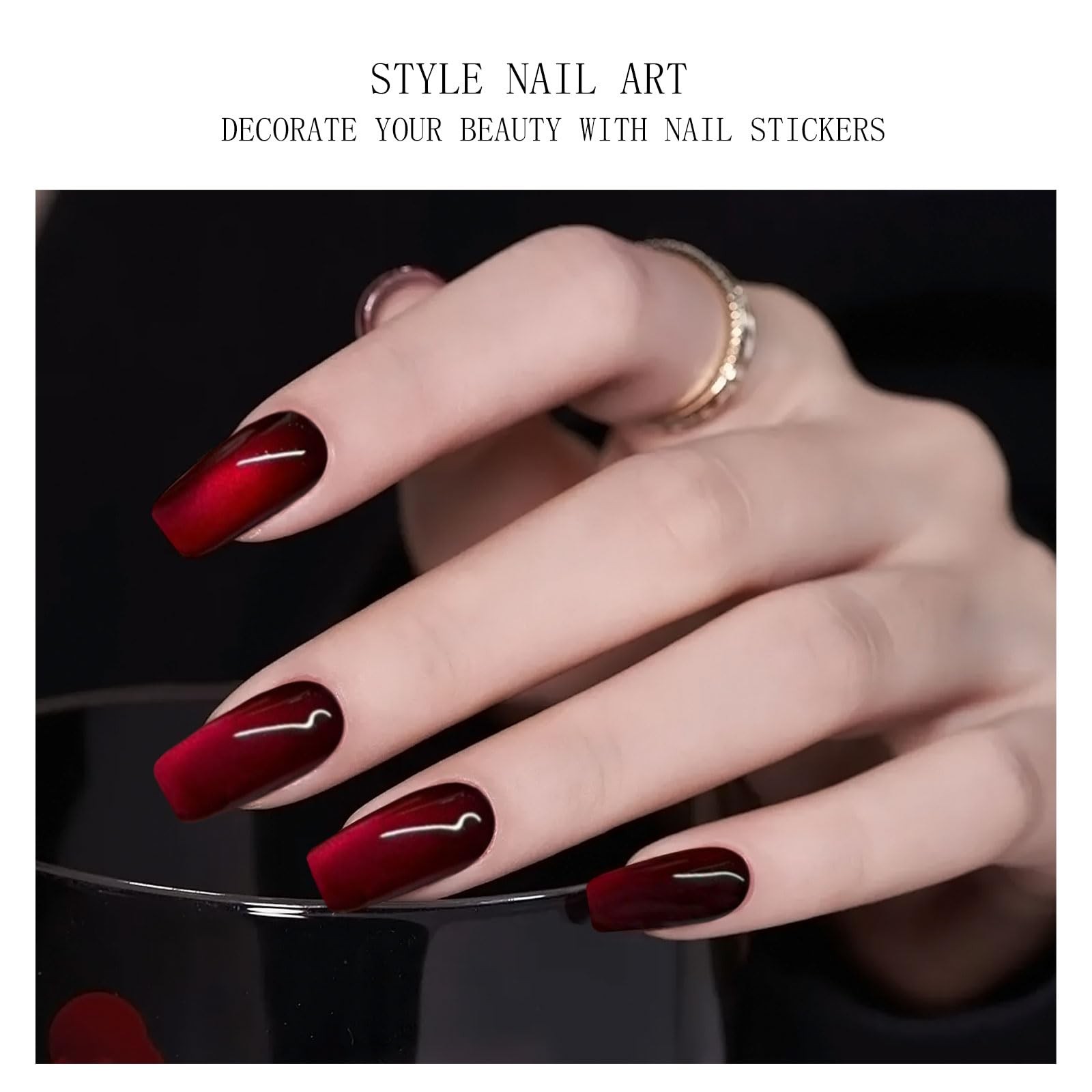 JMEOWIO Gel Nail Stickers Cat Eyes Red Semi Cured