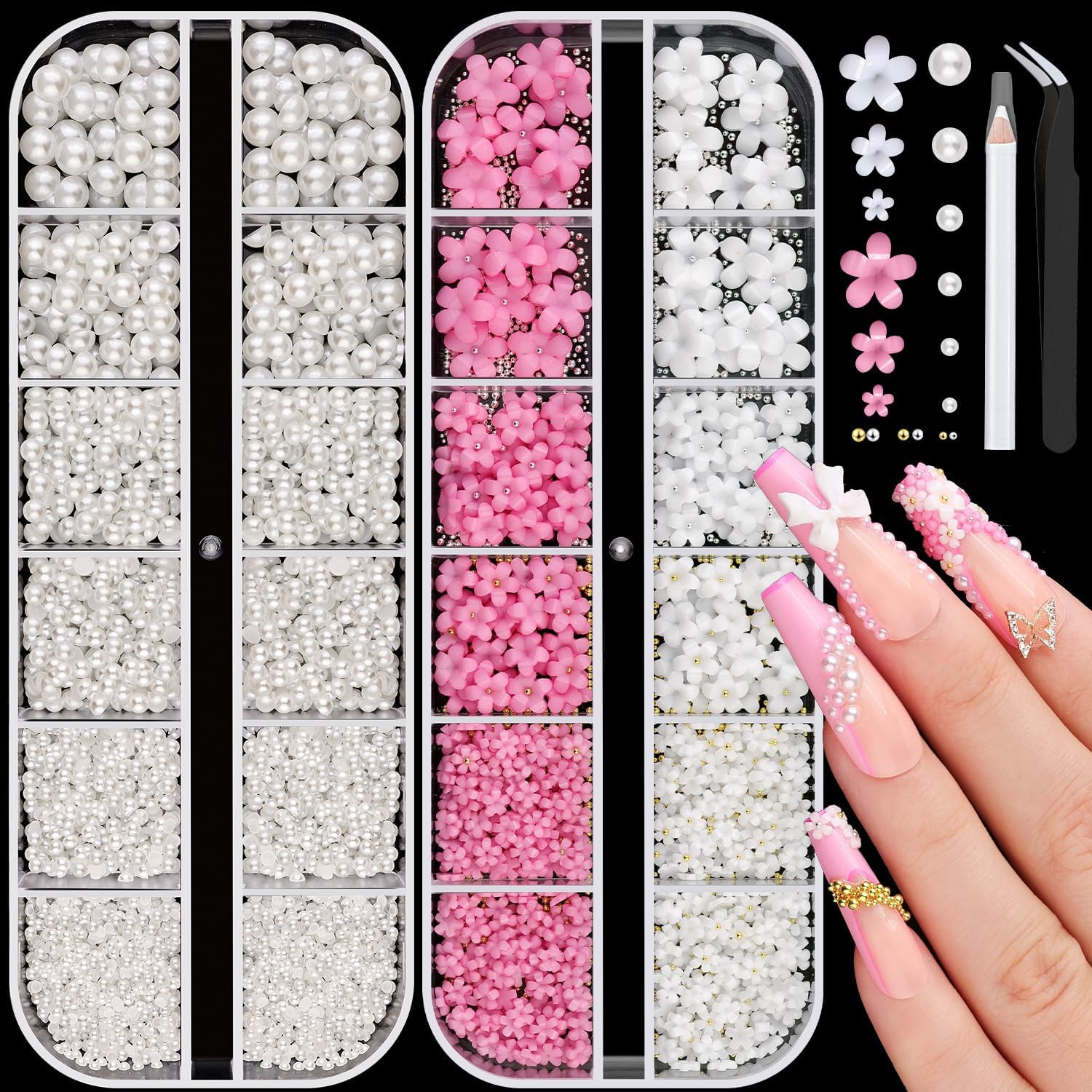 Flatback Nail Pearls Gems Half round Silver and Gold Nail Charms Beads | Beige W