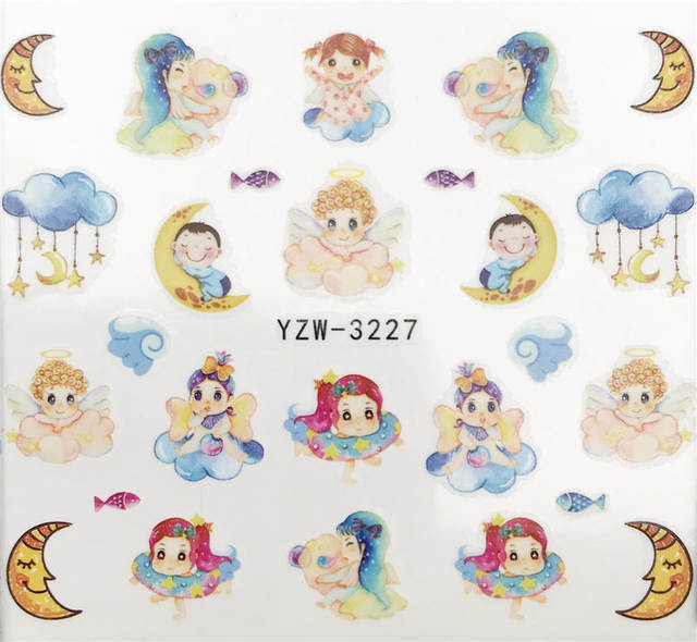 Nail Art Water Transfer Sticker Cute Angel Wing Star Moon Cloud Decals Manicure