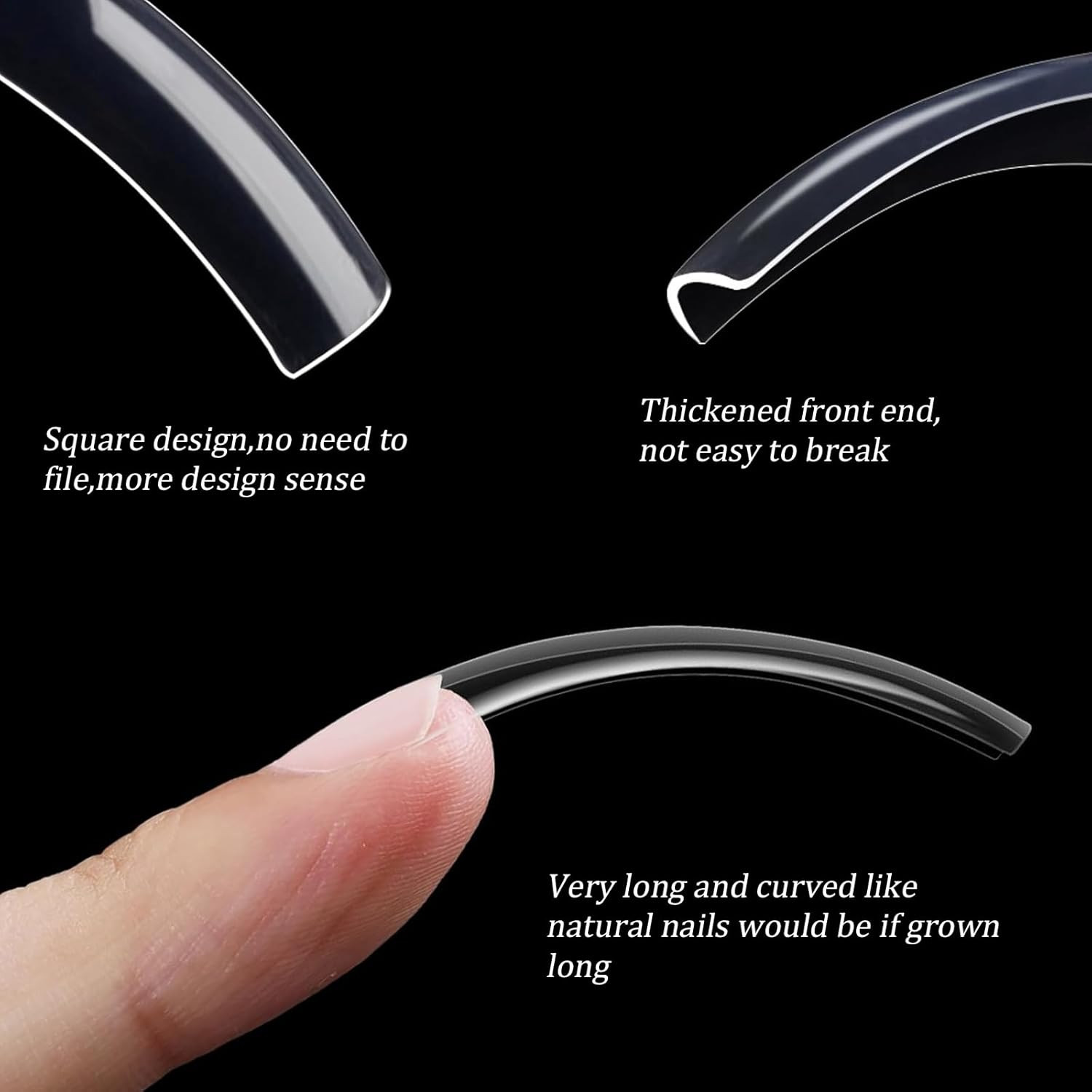 500Pcs Long Curved Nail Tips, Curved Square Press on Nails, 10 Different Size…