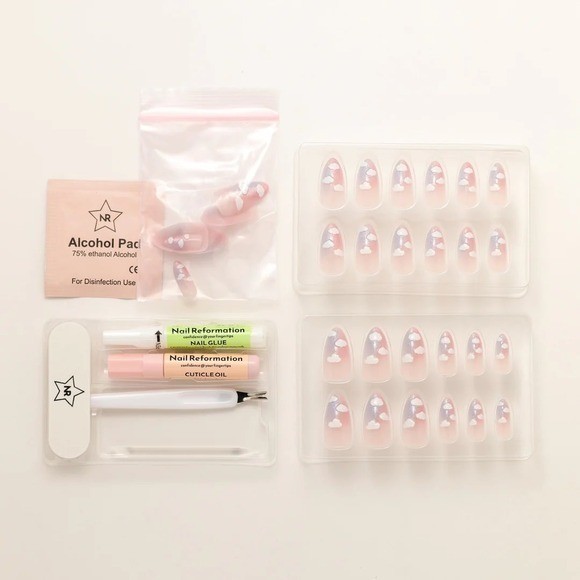 Nail Reformation Pink Purple Iridescent Cloud Press On Nails Almond Kit 30ct