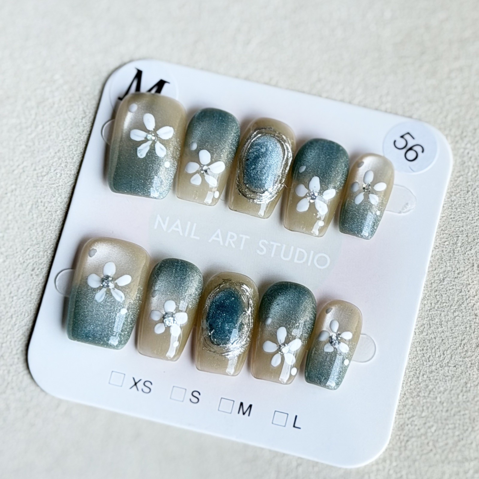 Unique Handmade Press-On Nails Size M | One of a Kind Set, Reusable 56