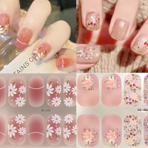 Spring Gel Nail Strips Stickers 6 Sheets Flowers Flowers Gel Nail Stickers-4
