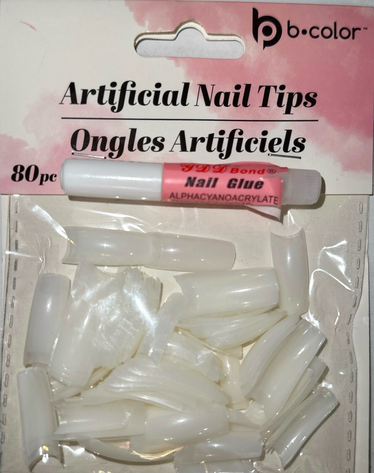B COLOR ARTIFICIAL NAIL TIPS 80 CT WITH GLUE TUBE