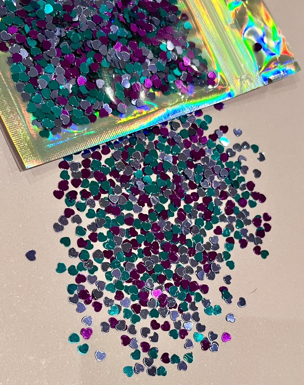 Confetti Holographic 3D Heart Glitter For Nails Art Craft Purple Pink Shinny