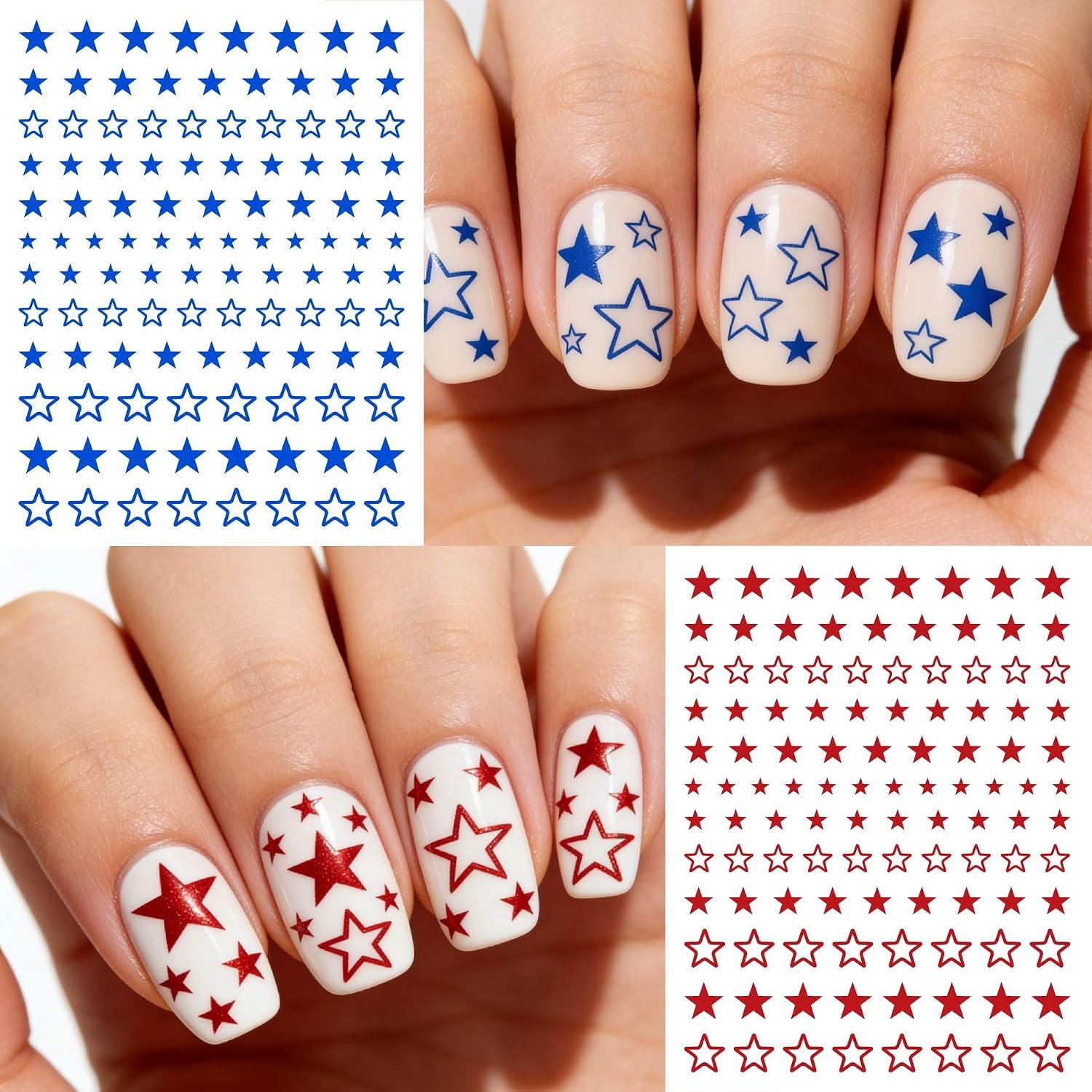 Red Blue White Star Nail Art Stickers, 3D Self-Adhesive 4Th of July Nail