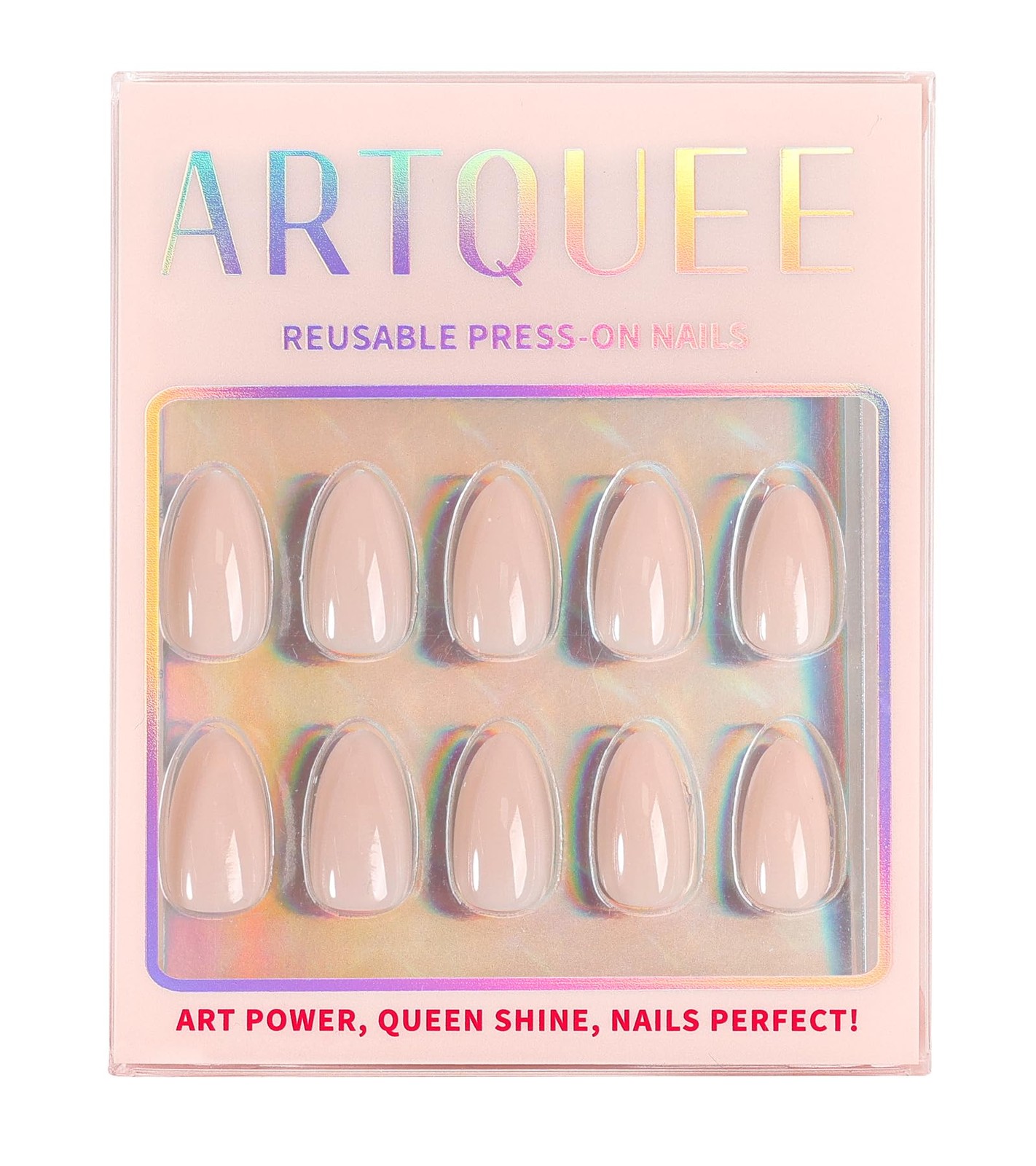Artquee Press on Nails Short Soft Nude Almond False Tips Glossy Reusable Fake…