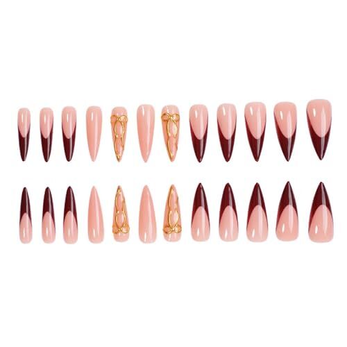 French Tip Press on Nails Long Fake Nails Stiletto False Nails with Almond HS05