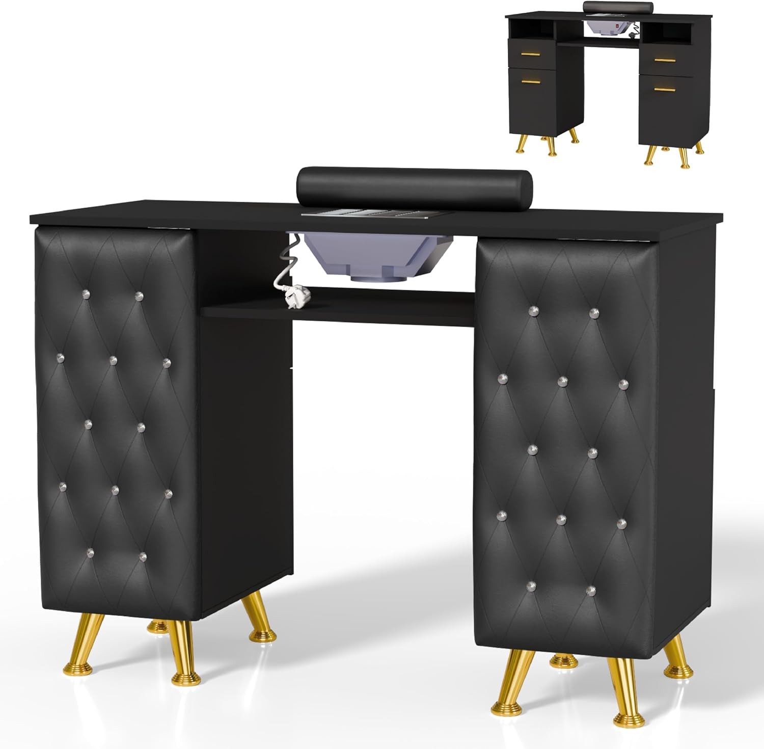 Manicure Table Nail Tech Desk with Built-in Dust Collector & Storage & Drawers